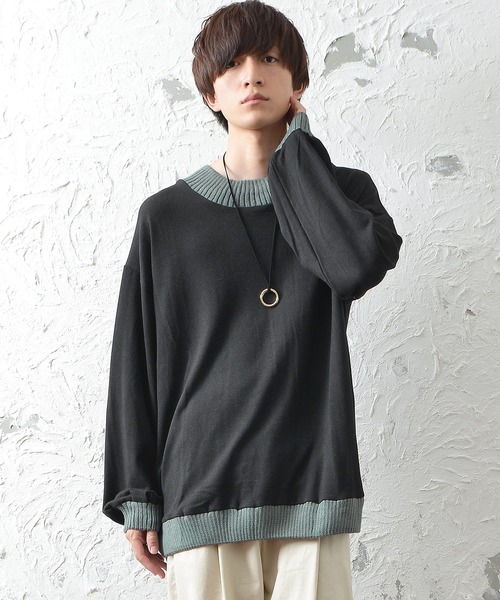 メンズ長袖配色切り替えモックネックビッグシルエットニットソー Tシャツ カットソー Minority マイノリティ のファッション通販 Zozotown