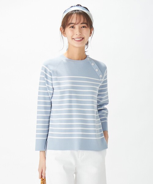 J.PRESS(ジェイプレス)の「【洗える】ケイトフルニードルボーダー ニット(ニット/セーター・レディース・ホワイト系1/ネイビー系2/サックスブルー系2・T13/T15)」の2枚目の写真