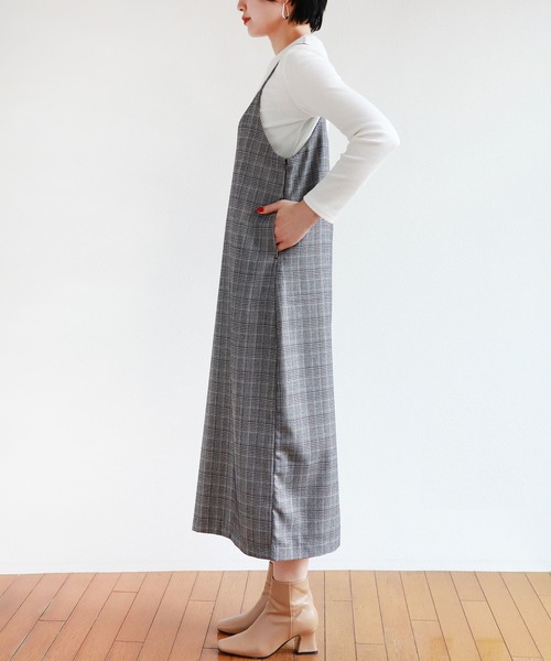 グレンチェックフェイクウールキャミワンピース（ワンピース）｜andme