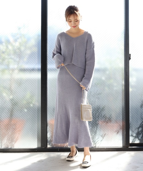 one after another NICE CLAUP（ワンアフターアナザーナイスクラップ）の「ニットセットワンピース（ワンピース・レディース・ブルー系その他/ライトグレー/アイボリー・FREE）」の4枚目の写真