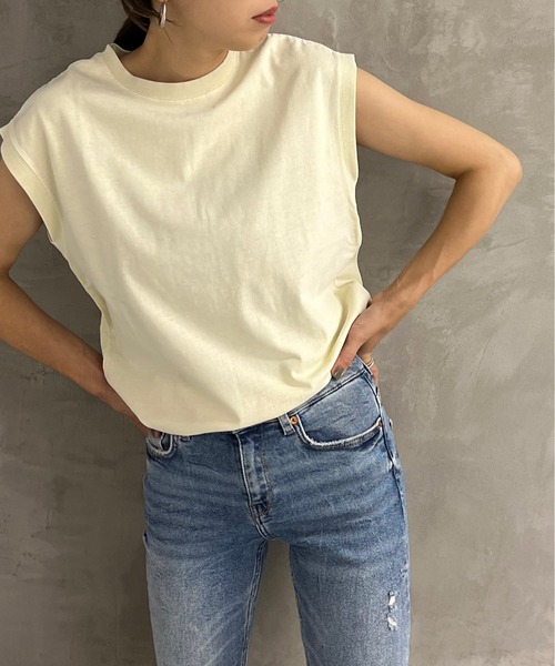 Shelly island（シェリーアイランド）の「ピグメントノースリーブトップス（Tシャツ/カットソー・レディース・ホワイト/ブラック/ベージュ/ブラウン・FREE）」の4枚目の写真