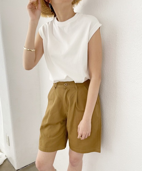 Shelly island（シェリーアイランド）の「ピグメントノースリーブトップス（Tシャツ/カットソー・レディース・ホワイト/ブラック/ベージュ/ブラウン・FREE）」の6枚目の写真