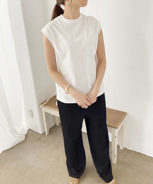 Shelly island（シェリーアイランド）の「ピグメントノースリーブトップス（Tシャツ/カットソー・レディース・ホワイト/ブラック/ベージュ/ブラウン・FREE）」の5枚目の写真