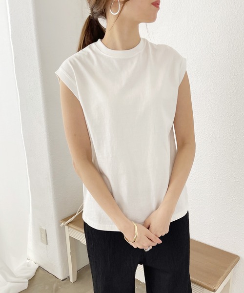 Shelly island（シェリーアイランド）の「ピグメントノースリーブトップス（Tシャツ/カットソー・レディース・ホワイト/ブラック/ベージュ/ブラウン・FREE）」の8枚目の写真