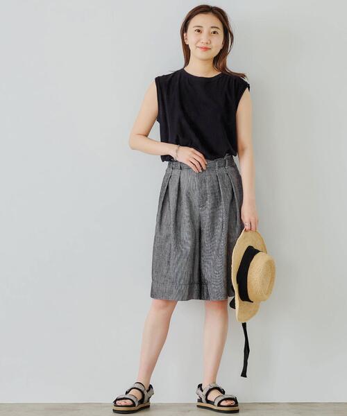 green label relaxing（グリーンレーベルリラクシング）の「SC デニムライク ハーフ パンツ（その他パンツ・レディース・ネイビー/オフホワイト・38/36）」の4枚目の写真