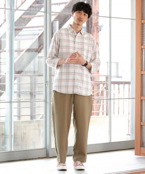 coen（コーエン）の「ヨクバリネン・チェック7分袖シャツ（シャツ/ブラウス・メンズ・ホワイト/オフホワイト/ライトブルー/ネイビー・LARGE/MEDIUM/X-LARGE/SMALL）」の7枚目の写真