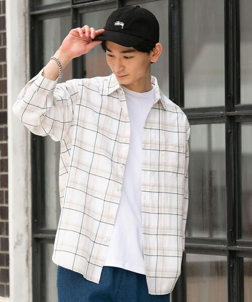 coen（コーエン）の「ヨクバリネン・チェック7分袖シャツ（シャツ/ブラウス・メンズ・ホワイト/オフホワイト/ライトブルー/ネイビー・LARGE/MEDIUM/X-LARGE/SMALL）」の8枚目の写真