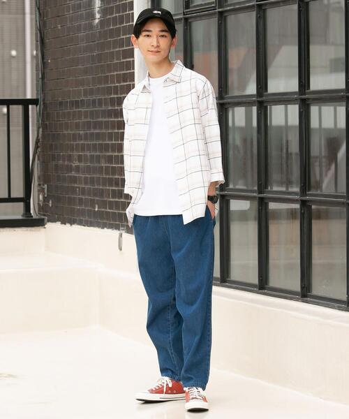 coen（コーエン）の「ヨクバリネン・チェック7分袖シャツ（シャツ/ブラウス・メンズ・ホワイト/オフホワイト/ライトブルー/ネイビー・LARGE/MEDIUM/X-LARGE/SMALL）」の9枚目の写真