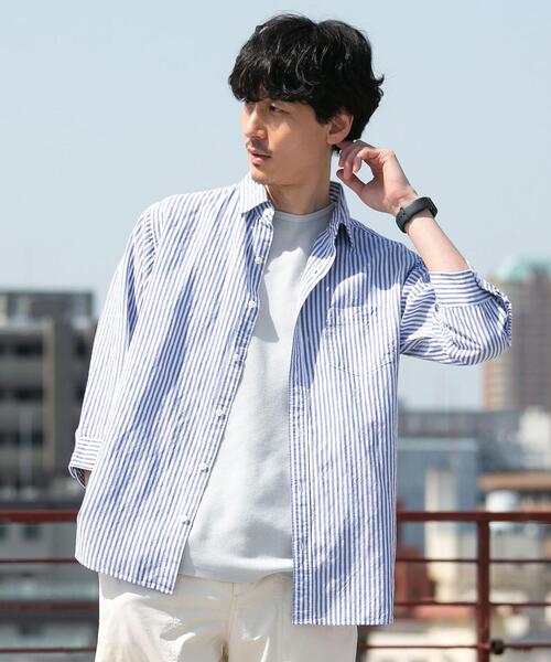 coen（コーエン）の「ヨクバリネン・チェック7分袖シャツ（シャツ/ブラウス・メンズ・ホワイト/オフホワイト/ライトブルー/ネイビー・LARGE/MEDIUM/X-LARGE/SMALL）」の17枚目の写真