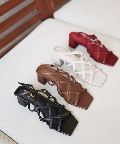 SESTO(セスト)の「編み上げストラップミドルヒールサンダル(サンダル・レディース・ブラック/レッド/アイボリー/キャメル・LL/3L/S/M/L)」の6枚目の写真