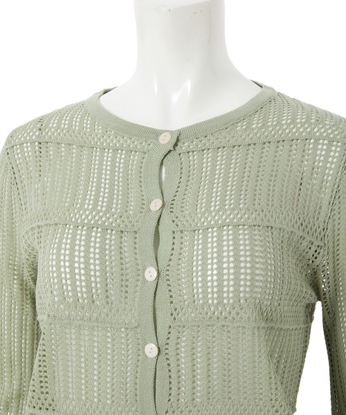 fifth（フィフス）の「透かし編みコンパクトショートカーデガン（カーディガン/ボレロ・レディース・ホワイト/グリーン・MEDIUM）」の7枚目の写真