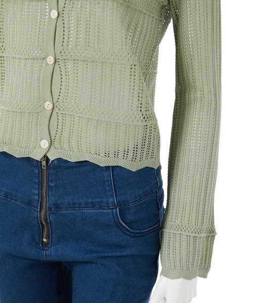 fifth（フィフス）の「透かし編みコンパクトショートカーデガン（カーディガン/ボレロ・レディース・ホワイト/グリーン・MEDIUM）」の3枚目の写真