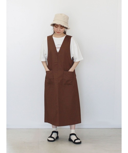 ehka sopo（エヘカソポ）の「後ろリボンジャンスカ（ジャンパースカート・レディース・ブラウン/グリーン/ベージュ・ﾌﾘ-）」の6枚目の写真