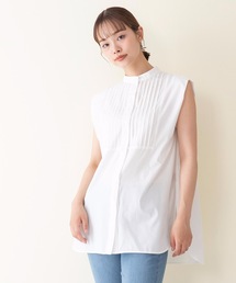 【OUTDOOR PRODUCTS】ピンタックノースリーブロング丈スタンドカラーシャツ