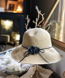 レザーリボンハット＊コサージュ付き