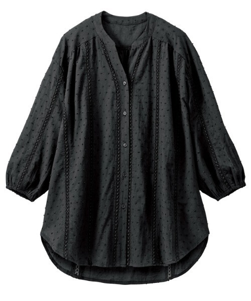 GeeRA(ジーラ)の「レーストリミングバンドカラーブラウス(シャツ/ブラウス・レディース・ブラック/オフホワイト・X-LARGE/MEDIUM/LARGE)」の4枚目の写真
