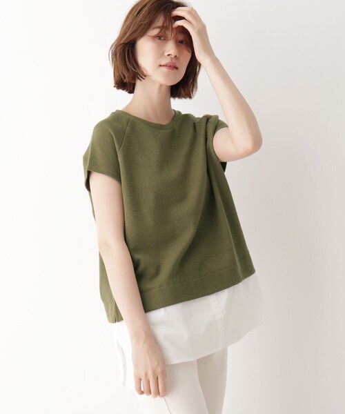 DRESKIP(ドレスキップ)の「◆ワッフル素材重ね着風トップス(Tシャツ/カットソー・レディース・ブラック/オフホワイト/カーキ/レモンイエロー・02/03/04)」の3枚目の写真