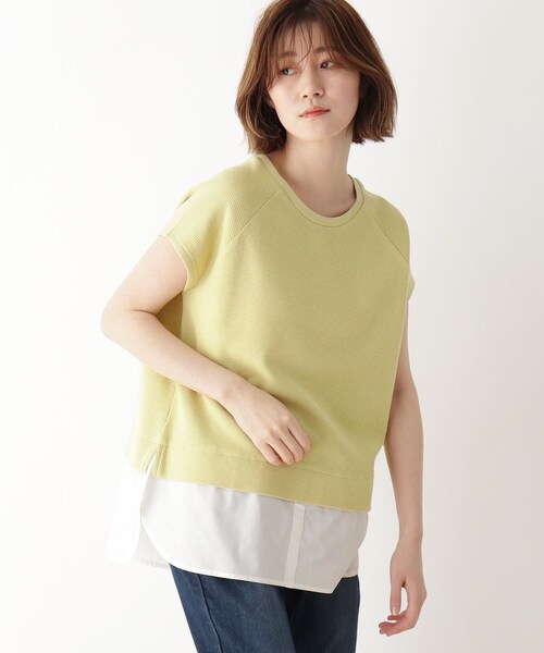 DRESKIP(ドレスキップ)の「◆ワッフル素材重ね着風トップス(Tシャツ/カットソー・レディース・ブラック/オフホワイト/カーキ/レモンイエロー・02/03/04)」の4枚目の写真