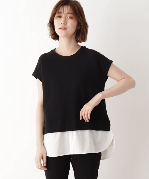 DRESKIP(ドレスキップ)の「◆ワッフル素材重ね着風トップス(Tシャツ/カットソー・レディース・ブラック/オフホワイト/カーキ/レモンイエロー・02/03/04)」の1枚目の写真