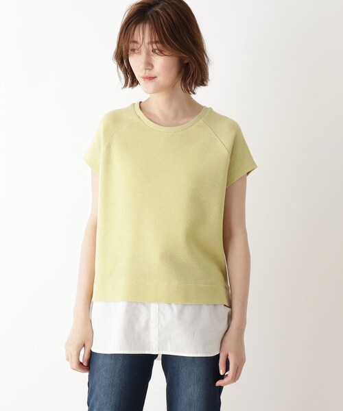 DRESKIP(ドレスキップ)の「◆ワッフル素材重ね着風トップス(Tシャツ/カットソー・レディース・ブラック/オフホワイト/カーキ/レモンイエロー・02/03/04)」の5枚目の写真