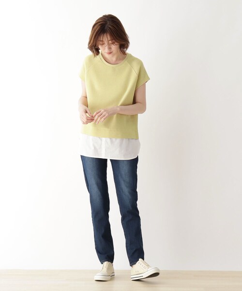 DRESKIP(ドレスキップ)の「◆ワッフル素材重ね着風トップス(Tシャツ/カットソー・レディース・ブラック/オフホワイト/カーキ/レモンイエロー・02/03/04)」の8枚目の写真