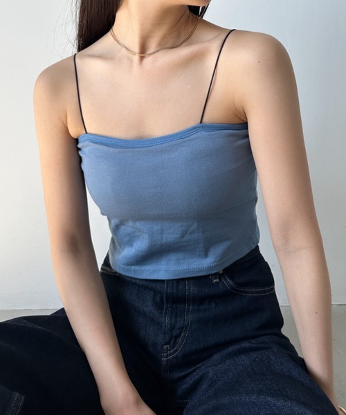 CLEA（クレア）の「カップ付きスキニーストラップキャミソール（キャミソール・レディース・ホワイト/ブラック/サックスブルー/ピンク/ブラウン・FREE）」の4枚目の写真