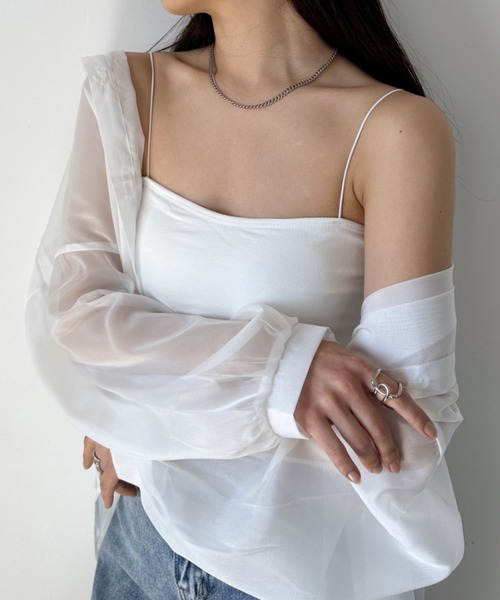 CLEA（クレア）の「カップ付きスキニーストラップキャミソール（キャミソール・レディース・ホワイト/ブラック/サックスブルー/ピンク/ブラウン・FREE）」の14枚目の写真