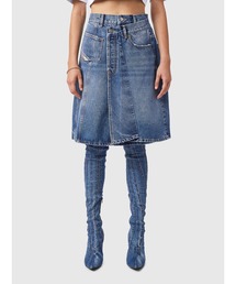 DIESEL | レディース デニムスカート 膝丈 ブルーデニム ハイウエスト レイヤードデザイン Aライン(デニムスカート)