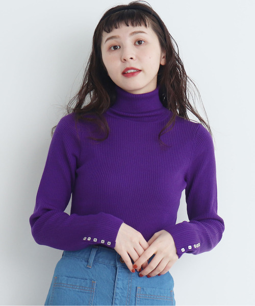 CHILD WOMAN（チャイルドウーマン）の「VICTORIAソモウ14GGリブタートル（ニット/セーター・レディース・ダークブラウン/パープル/レッド/サックスブルー/ピンク/イエロー/オレンジ/グリーン/アイボリー/その他/ブラック・FREE）」の6枚目の写真