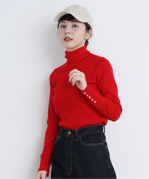 CHILD WOMAN（チャイルドウーマン）の「VICTORIAソモウ14GGリブタートル（ニット/セーター・レディース・ダークブラウン/パープル/レッド/サックスブルー/ピンク/イエロー/オレンジ/グリーン/アイボリー/その他/ブラック・FREE）」の9枚目の写真