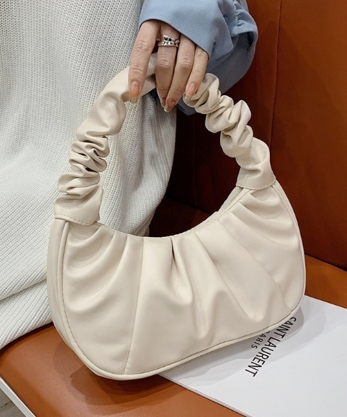 SETUP7（セットアップセブン）の「【SETUP7】ハンドプリーツタックハーフムーンバッグ KNF（ハンドバッグ・レディース・ホワイト/ブラック/ブラウン/サックスブルー・FREE）」の7枚目の写真