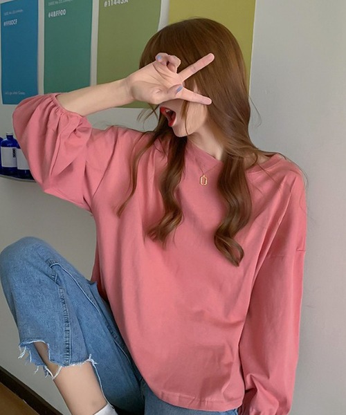 Bifrost(ビフレスト)の「ボリュームスリーブカットソー(Tシャツ/カットソー・レディース・ホワイト/ブラック/パープル/ピンク/イエロー/オレンジ/ブルー・F)」の1枚目の写真
