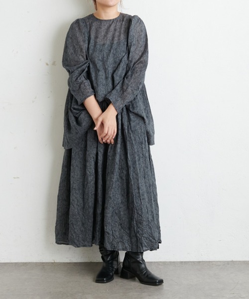 PUAL CE CIN（ピュアルセシン）の「線描きプリントスカート（スカート・レディース・モカ/ライトベージュ/チャコールグレー・FREE）」の2枚目の写真