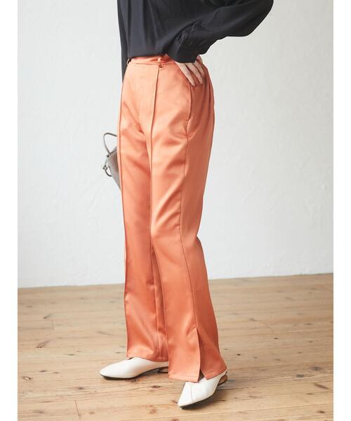 Green Parks(グリーンパークス)の「・novem9 サイドスリットジョーゼットパンツ*(その他パンツ・レディース・チャコールグレー/ベージュ/オレンジ/モカ・FREE)」の5枚目の写真