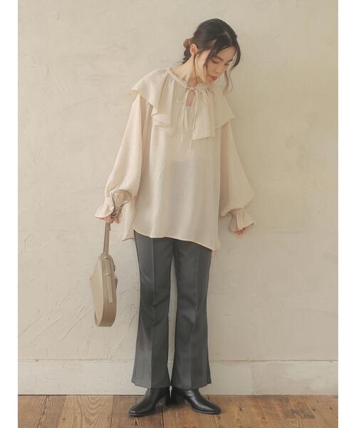 Green Parks(グリーンパークス)の「・novem9 サイドスリットジョーゼットパンツ*(その他パンツ・レディース・チャコールグレー/ベージュ/オレンジ/モカ・FREE)」の9枚目の写真