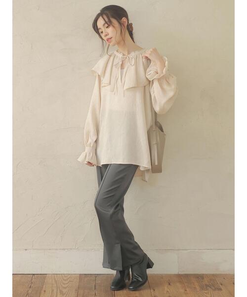 Green Parks(グリーンパークス)の「・novem9 サイドスリットジョーゼットパンツ*(その他パンツ・レディース・チャコールグレー/ベージュ/オレンジ/モカ・FREE)」の15枚目の写真