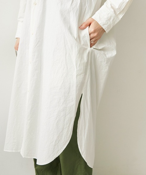 note et silence （ノートエシロンス）の「60/-タイプライター伊吹染め　サイドタックシャツワンピース（シャツワンピース・レディース・ホワイト・FREE）」の13枚目の写真