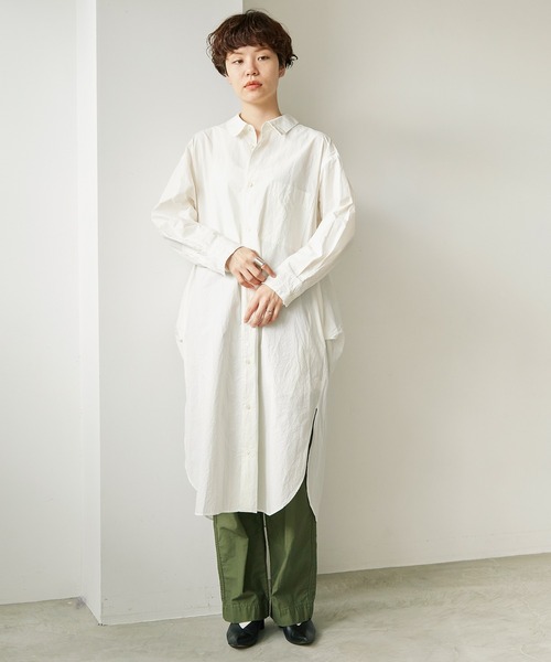 note et silence （ノートエシロンス）の「60/-タイプライター伊吹染め　サイドタックシャツワンピース（シャツワンピース・レディース・ホワイト・FREE）」の12枚目の写真