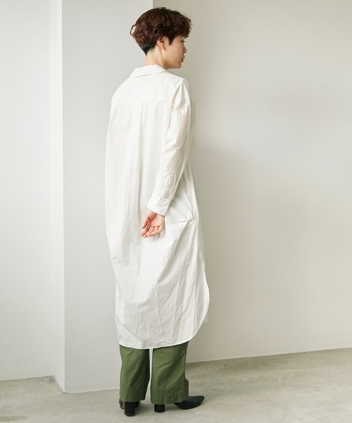 note et silence （ノートエシロンス）の「60/-タイプライター伊吹染め　サイドタックシャツワンピース（シャツワンピース・レディース・ホワイト・FREE）」の9枚目の写真