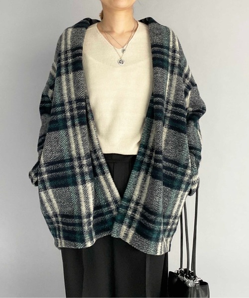 PICCIN（ピッチン）の「イタリアンエアリーチェック柄ガウン（その他アウター・レディース・グリーン/レンガ・M）」の3枚目の写真