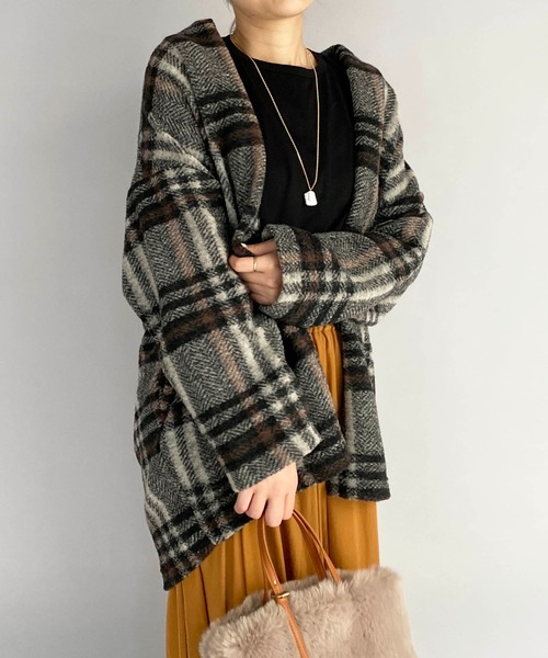 PICCIN（ピッチン）の「イタリアンエアリーチェック柄ガウン（その他アウター・レディース・グリーン/レンガ・M）」の16枚目の写真