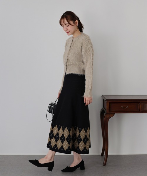 BLUEEAST（ブルーイースト）の「《新柄追加》アーガイル＆チェック柄ニットスカート（スカート・レディース・ブラック/ベージュ/ブラウン/アイボリー/モカ/グリーン/ボルドー/グレー/ブラック系/ブラウン系/グレー系・MEDIUM）」の19枚目の写真