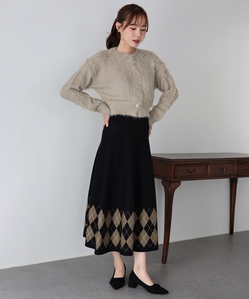 BLUEEAST（ブルーイースト）の「《新柄追加》アーガイル＆チェック柄ニットスカート（スカート・レディース・ブラック/ベージュ/ブラウン/アイボリー/モカ/グリーン/ボルドー/グレー/ブラック系/ブラウン系/グレー系・MEDIUM）」の20枚目の写真