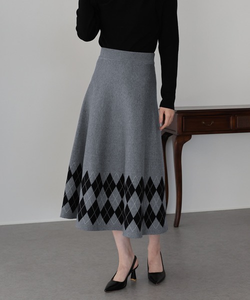 セール】《新柄追加》アーガイル＆チェック柄ニットスカート（スカート