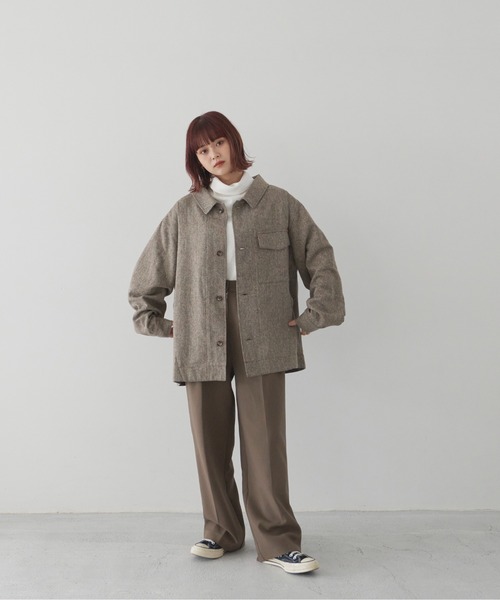 flaner(フラネ)の「ツィードシャツジャケット【ユニセックス対応】(シャツ/ブラウス・レディース・ブラウン・MEDIUM/LARGE)」の9枚目の写真