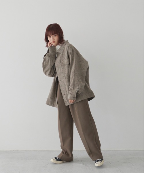 flaner(フラネ)の「ツィードシャツジャケット【ユニセックス対応】(シャツ/ブラウス・レディース・ブラウン・MEDIUM/LARGE)」の10枚目の写真