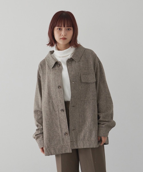 flaner(フラネ)の「ツィードシャツジャケット【ユニセックス対応】(シャツ/ブラウス・レディース・ブラウン・MEDIUM/LARGE)」の13枚目の写真