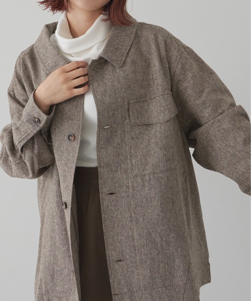 flaner(フラネ)の「ツィードシャツジャケット【ユニセックス対応】(シャツ/ブラウス・レディース・ブラウン・MEDIUM/LARGE)」の3枚目の写真