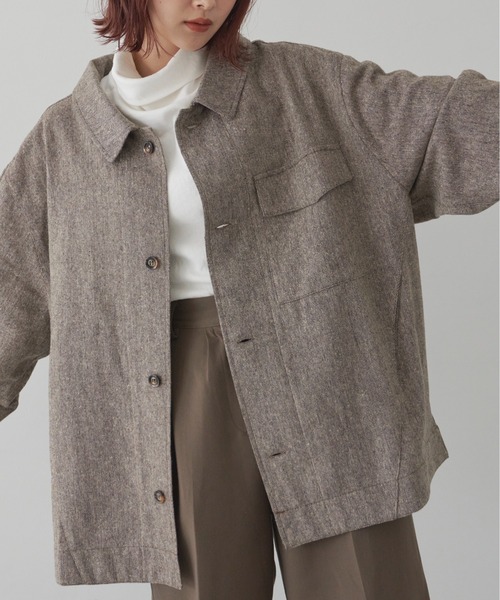 flaner(フラネ)の「ツィードシャツジャケット【ユニセックス対応】(シャツ/ブラウス・レディース・ブラウン・MEDIUM/LARGE)」の4枚目の写真