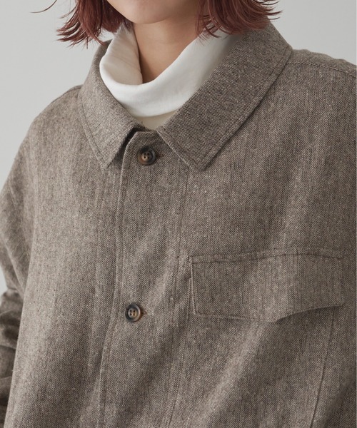 flaner(フラネ)の「ツィードシャツジャケット【ユニセックス対応】(シャツ/ブラウス・レディース・ブラウン・MEDIUM/LARGE)」の5枚目の写真
